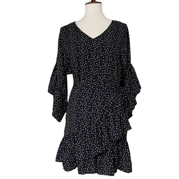Dress‎ Forum Women's Navy Ruffle Sleeves Polka Dot Dress Size Medium - Picture 1 of 7